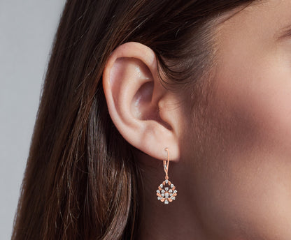 Vaidehi - 18K Rose Gold Diamond Hanging Hoop Earrings