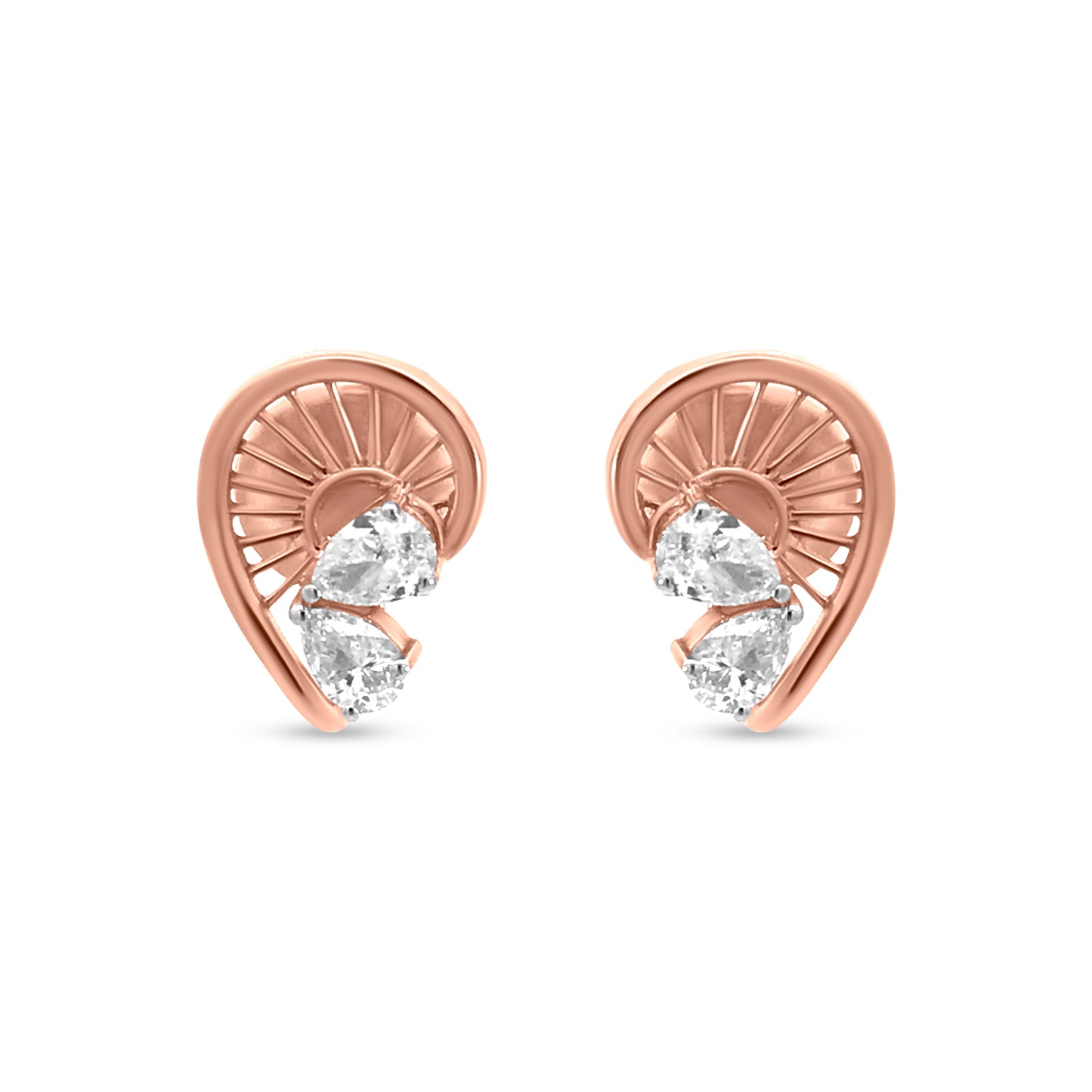 Gold Split Heart Diamond Stud Earrings with Pear-Shaped Diamonds