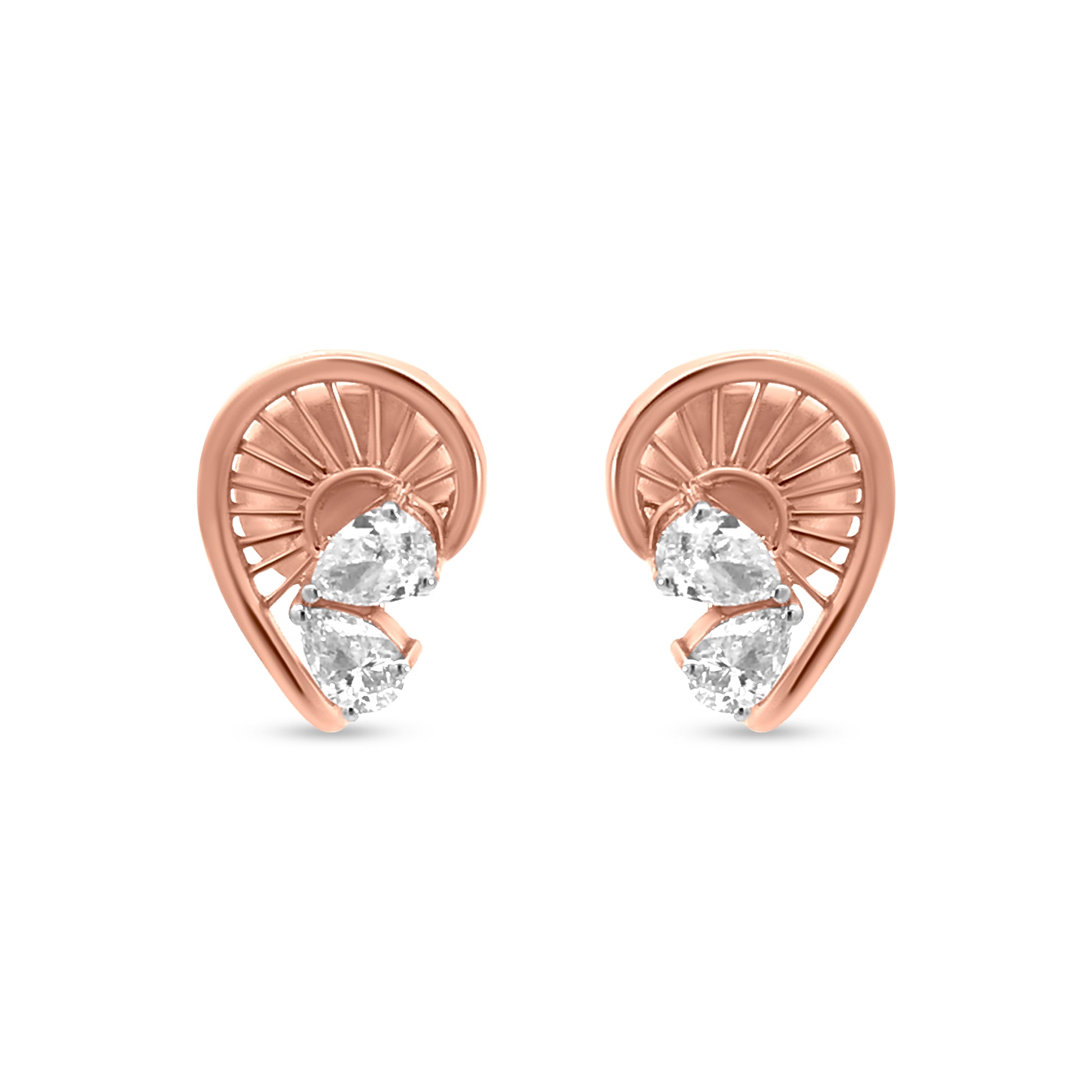 Gold Split Heart Diamond Stud Earrings with Pear-Shaped Diamonds