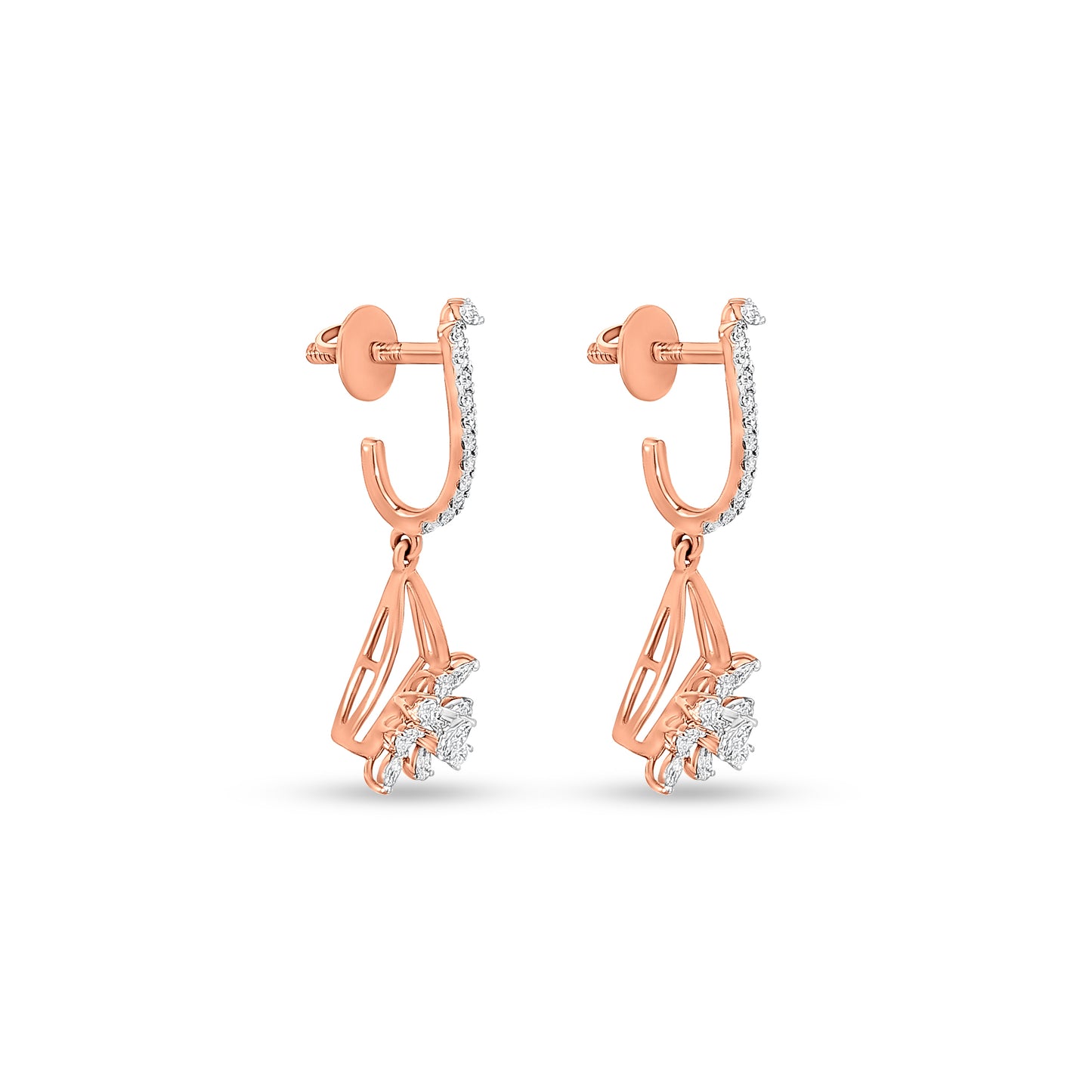 Mrinalini - 18K Rose Gold Diamond Hanging Hoop Earrings