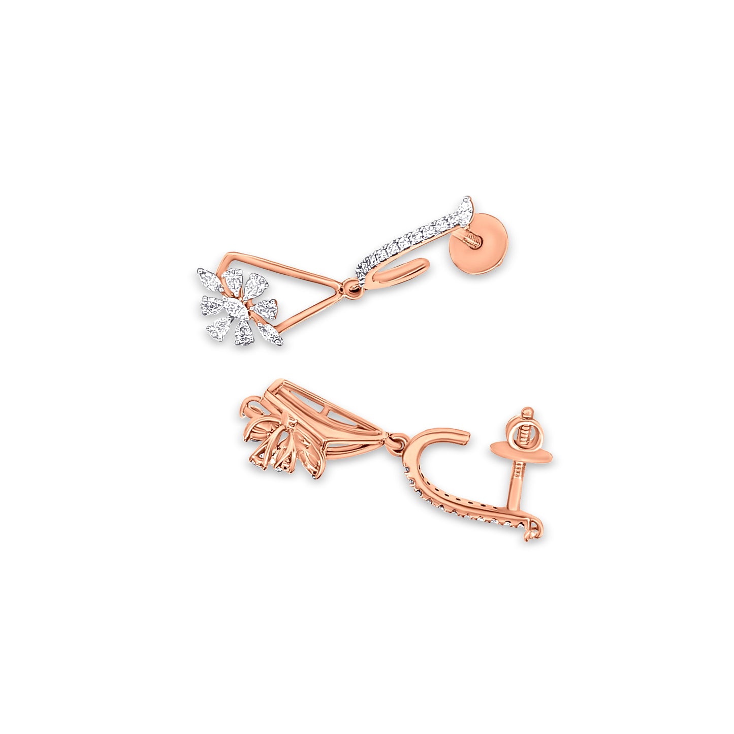 Mrinalini - 18K Rose Gold Diamond Hanging Hoop Earrings