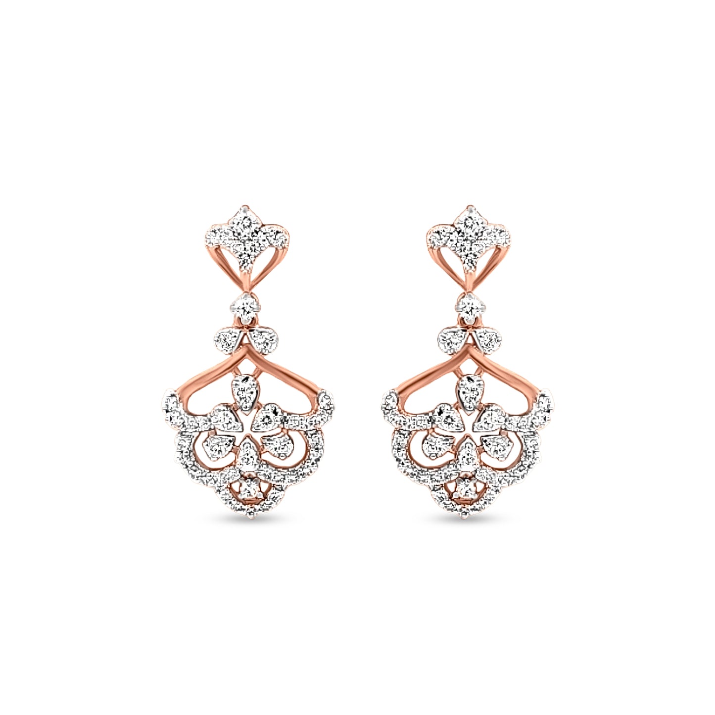 18K Rose Gold Diamond Dangle Earrings