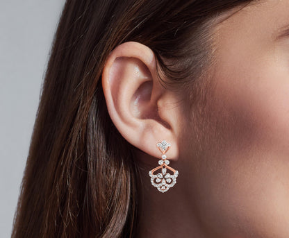 Lotus 18K Rose Gold Diamond Dangle Earrings