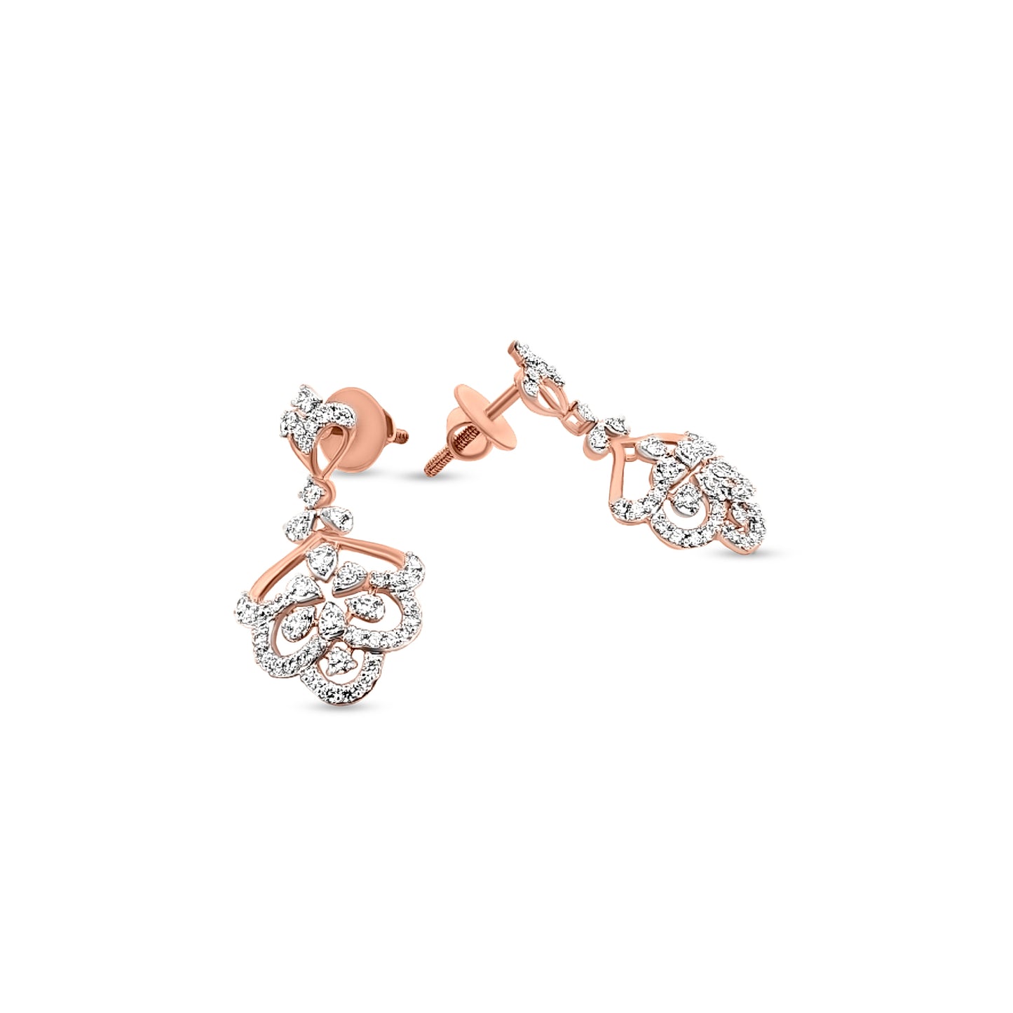 Lotus 18K Rose Gold Diamond Dangle Earrings