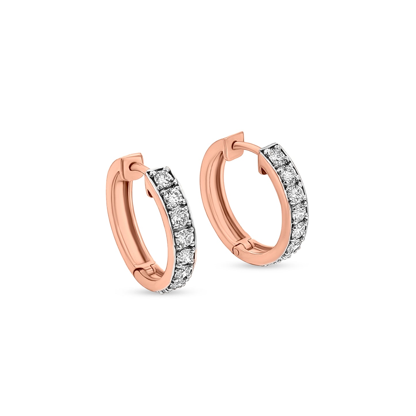 Nitya - 18K Rose Gold Round Diamond Huggie Earrings