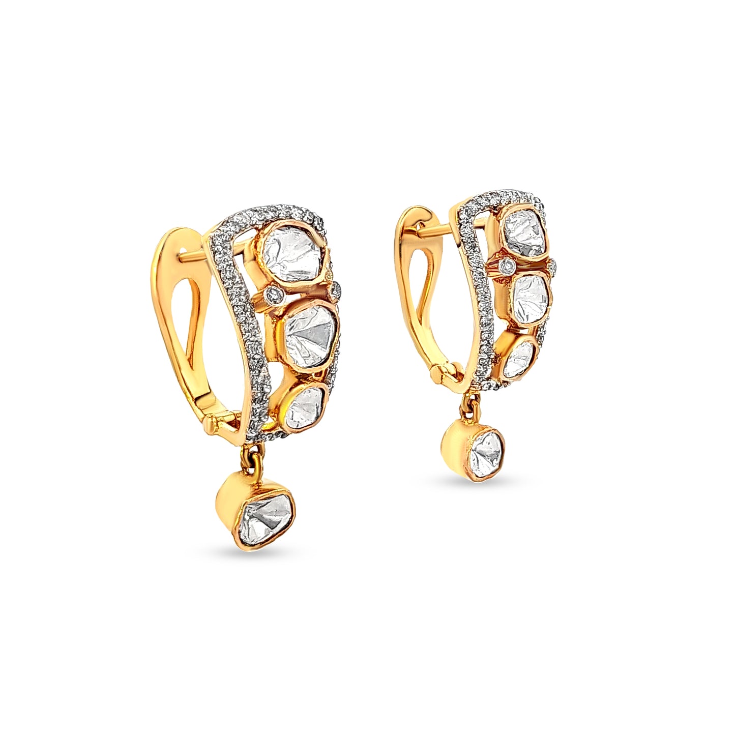Sampriti - 18K Yellow Gold Diamond and Polki Earrings