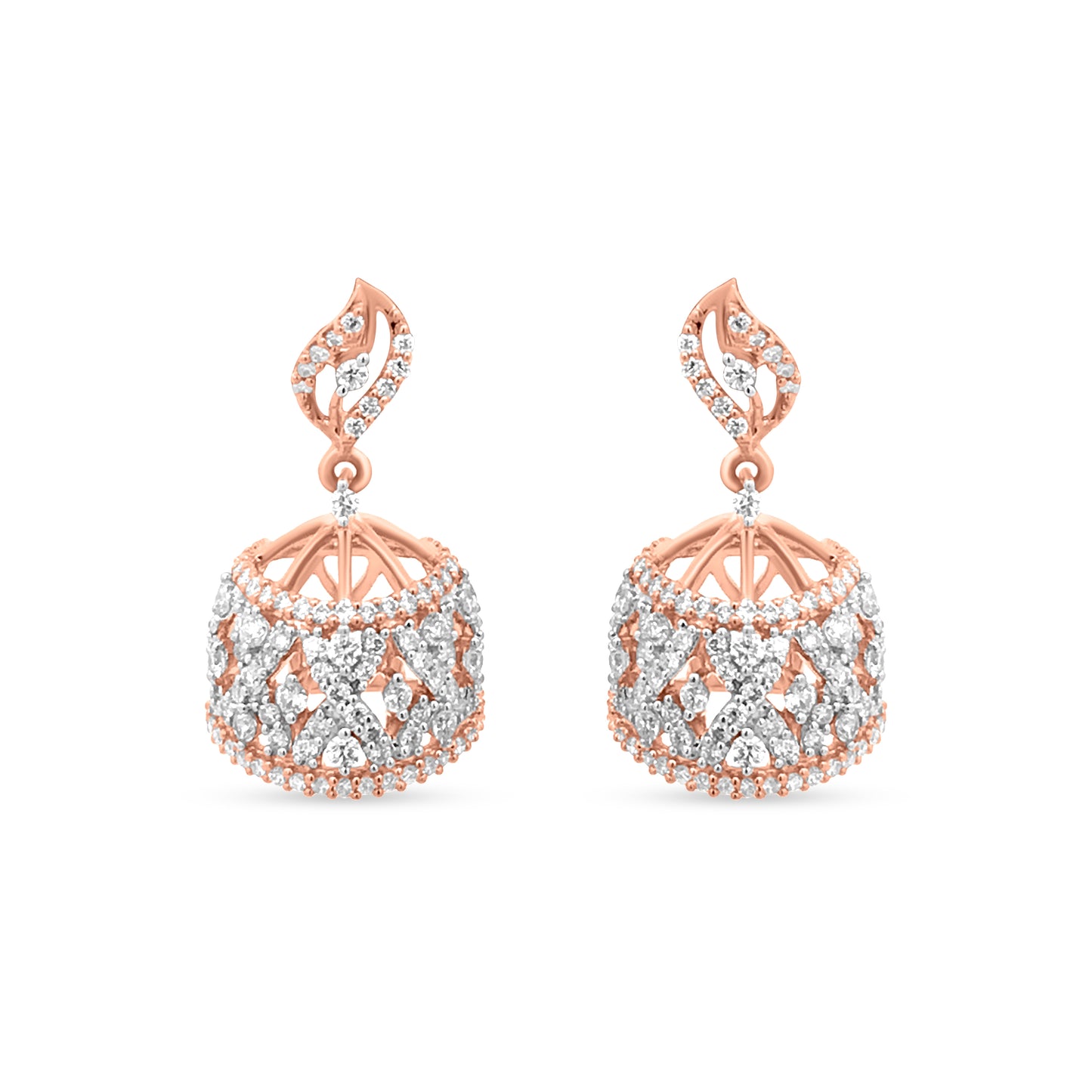 18k Rose Gold Indian Diamond Dangle Earrings also knows as Jhumkas