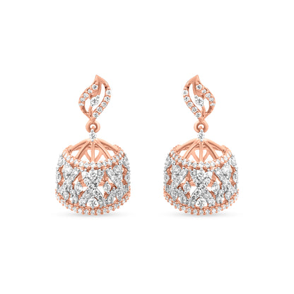 18k Rose Gold Indian Diamond Dangle Earrings also knows as Jhumkas
