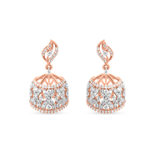 18k Rose Gold Indian Diamond Dangle Earrings also knows as Jhumkas