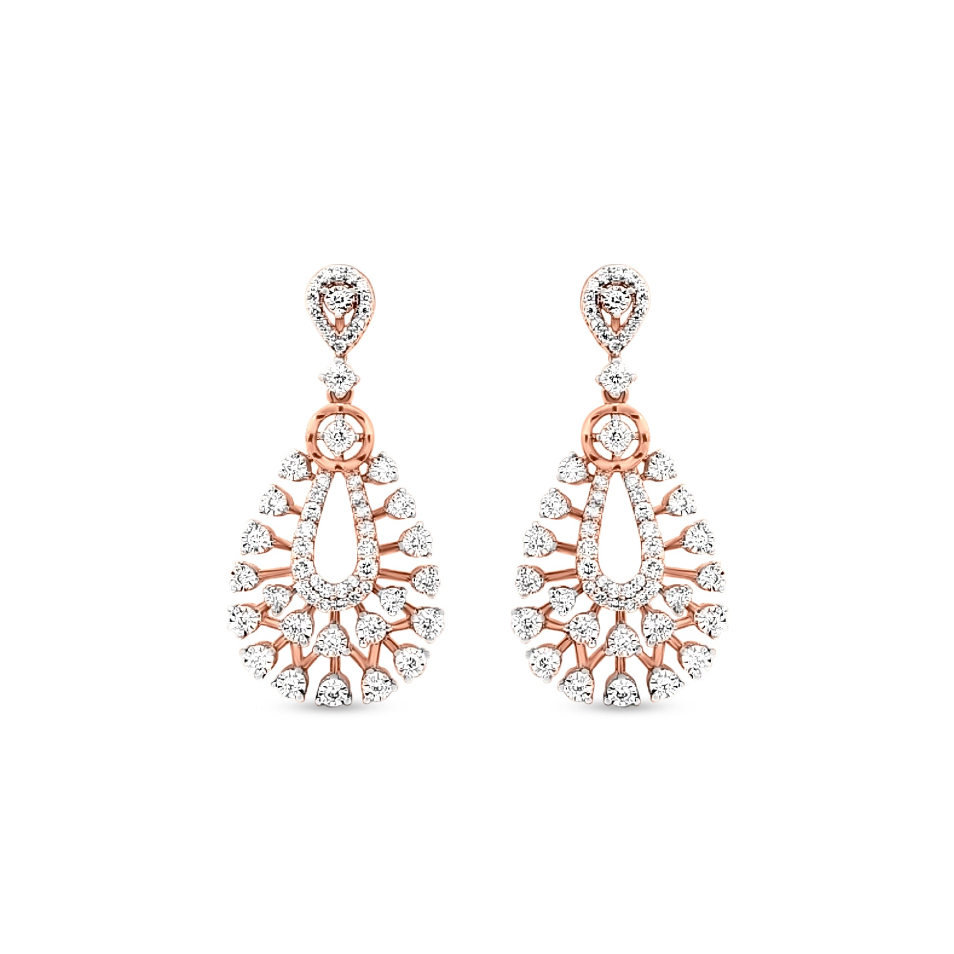 18K Rose Gold Diamond Dangle Earrings