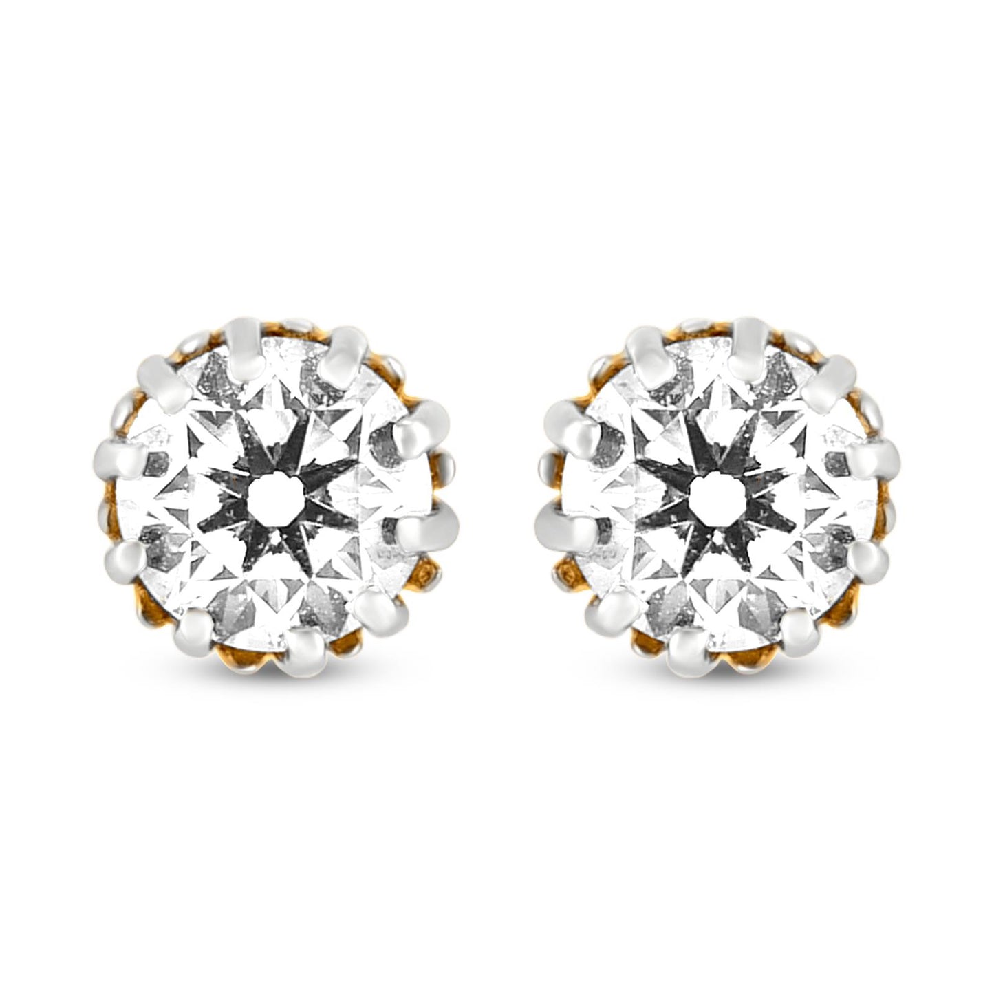 18k Yellow Gold Solitaire Studs: Timeless Duo-Tone Elegance