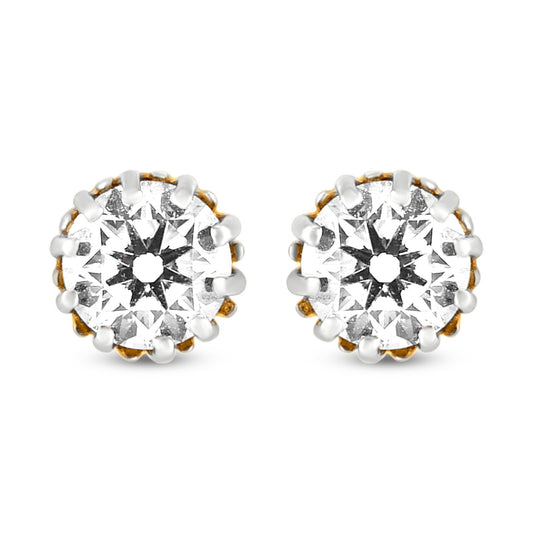 18k Yellow Gold Solitaire Studs: Timeless Duo-Tone Elegance