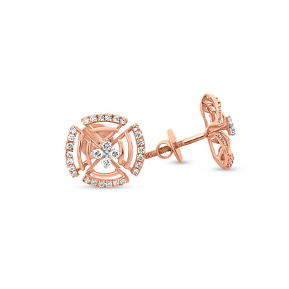 Rose Gold Diamond Alluring Wheel Earrings: Mounted With 0.35 Carat of Round Diamonds