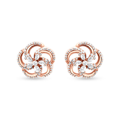 18k Rose Gold Swirl Diamond Stud Earrings - 0.83ct Total Diamond Weight, Perfect for Any Outfit
