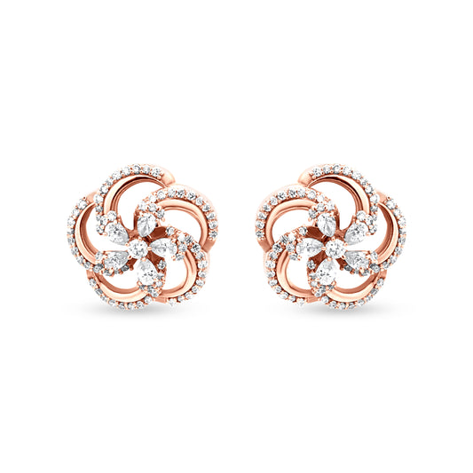 18k Rose Gold Swirl Diamond Stud Earrings - 0.83ct Total Diamond Weight, Perfect for Any Outfit