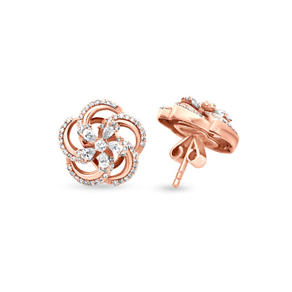 18k Rose Gold Swirl Diamond Stud Earrings - 0.83ct Total Diamond Weight, Perfect for Any Outfit