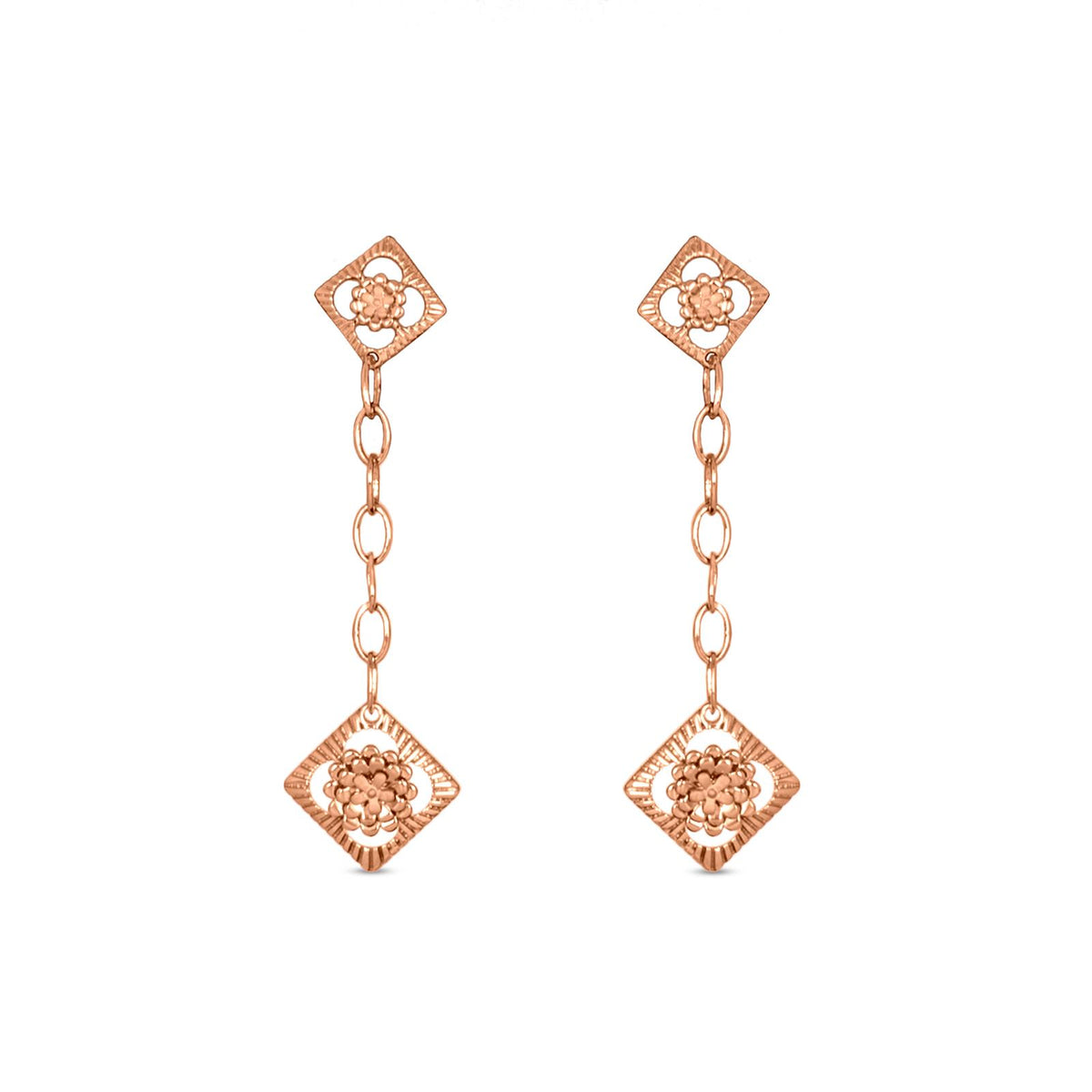 Flower Link Drop Earrings In 14K Rose Gold