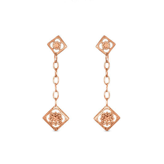 Flower Link Drop Earrings In 14K Rose Gold