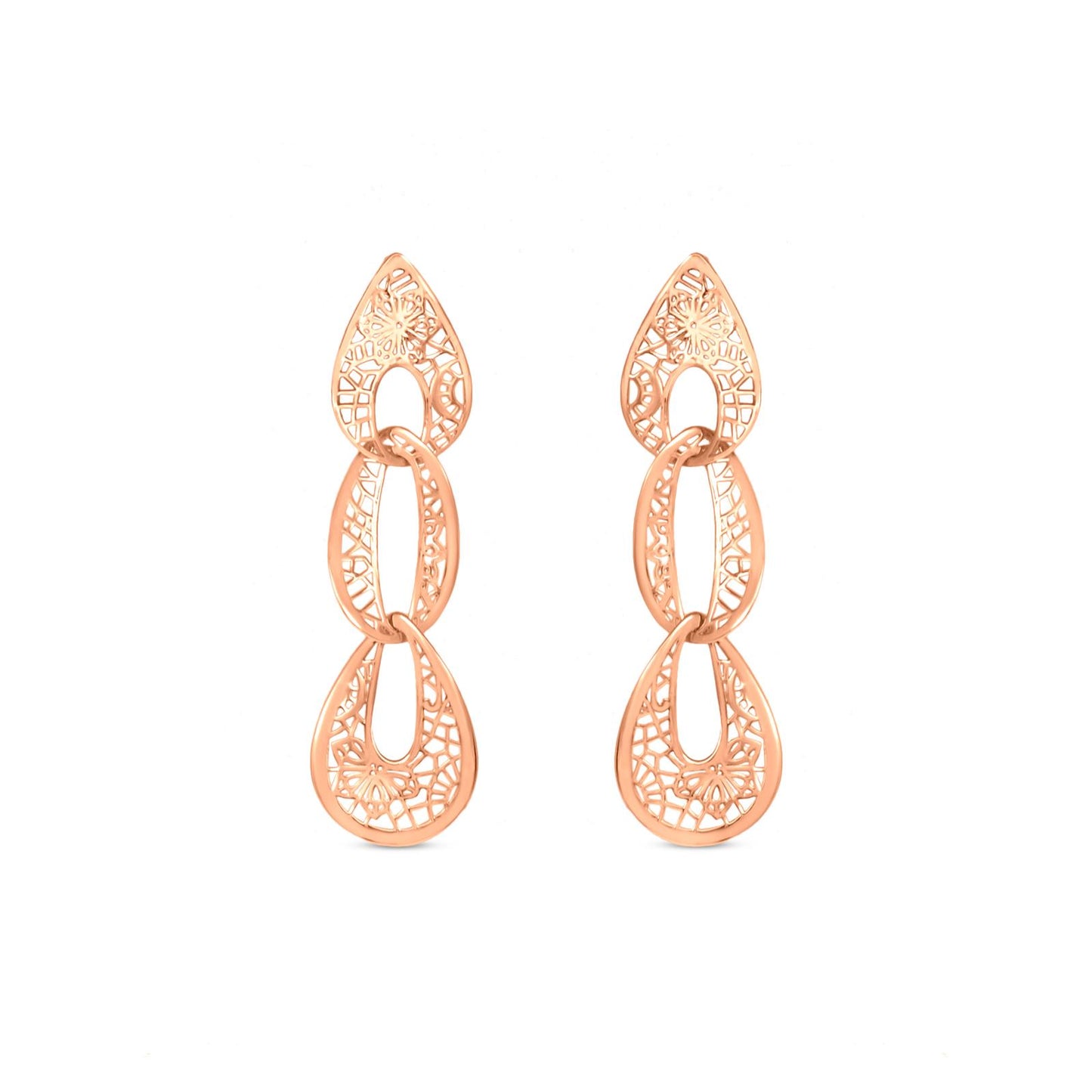 Triple Pear Drop Earrings In 14K Rose Gold