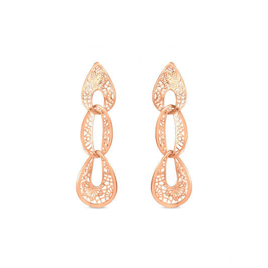 Triple Pear Drop Earrings In 14K Rose Gold