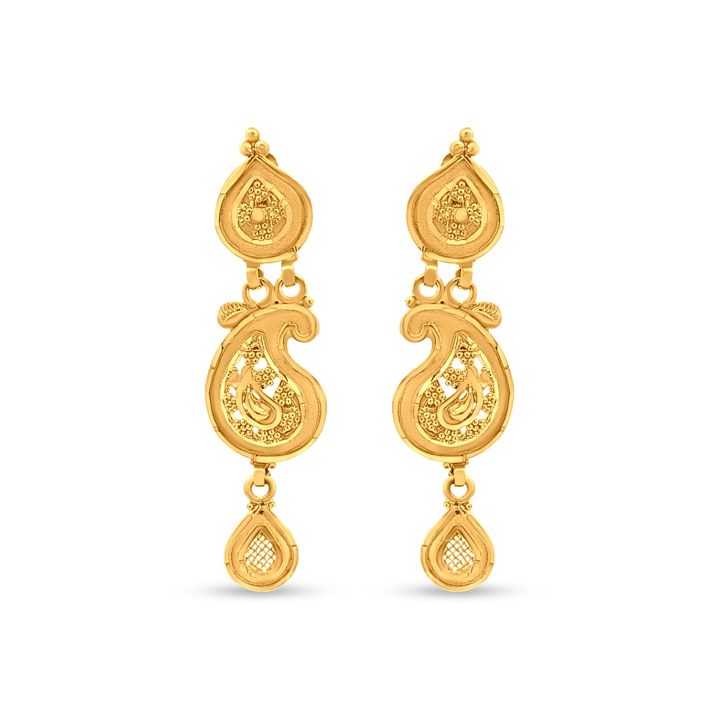 22k Gold Traditional Drop Earrings with Charm