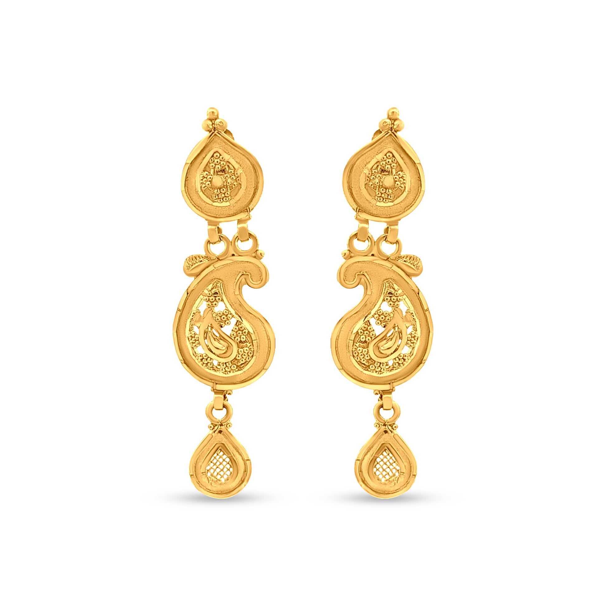 22k Gold Traditional Drop Earrings with Charm