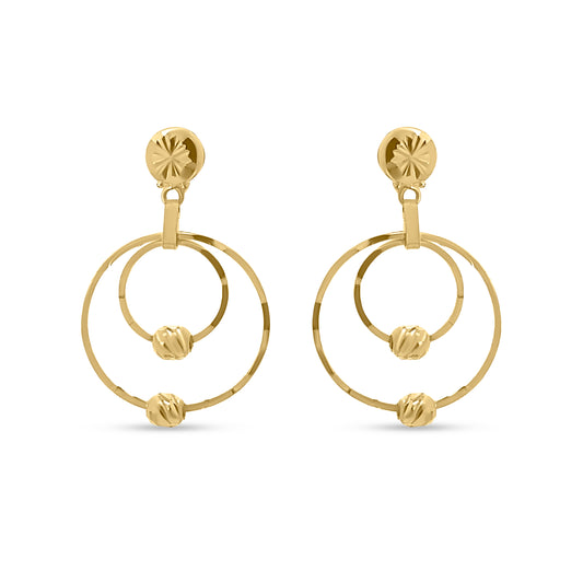 22k Yellow Gold Round Hoop Dangle Earring