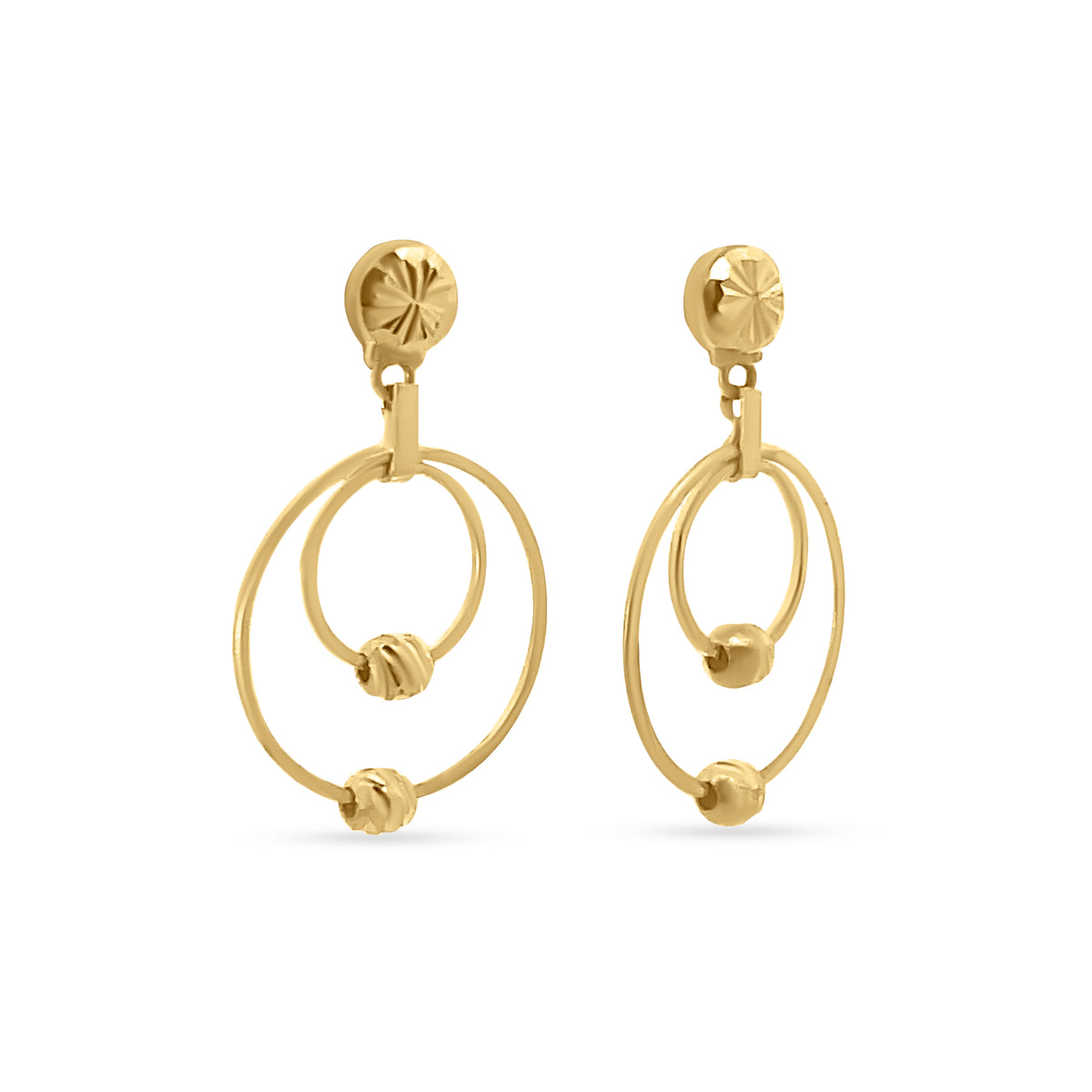 22k Yellow Gold Round Hoop Dangle Earring