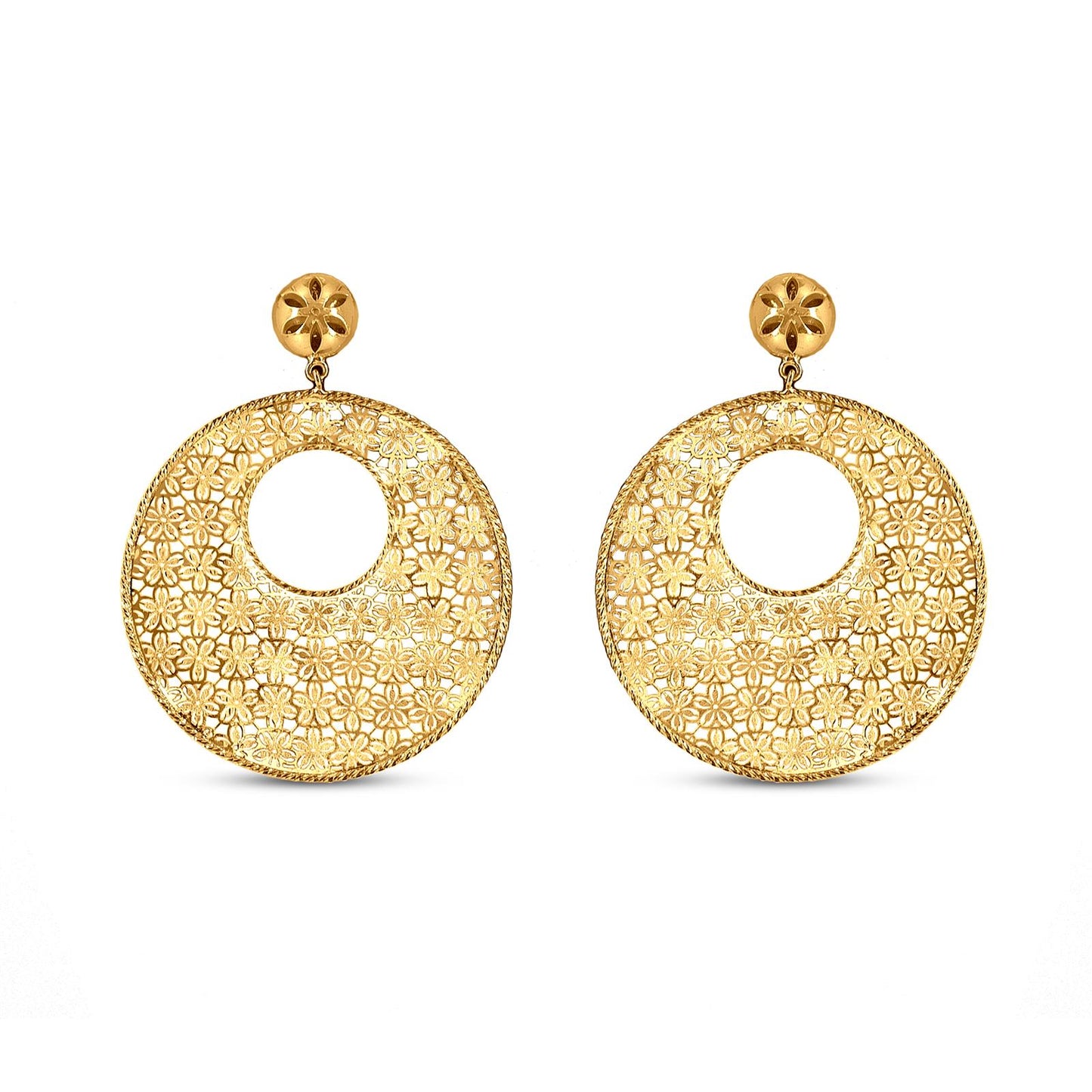 Circular Flower Drops In 22K Gold