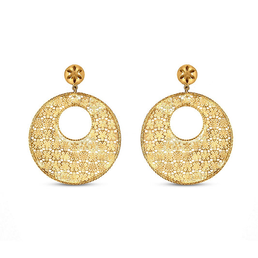 Circular Flower Drops In 22K Gold