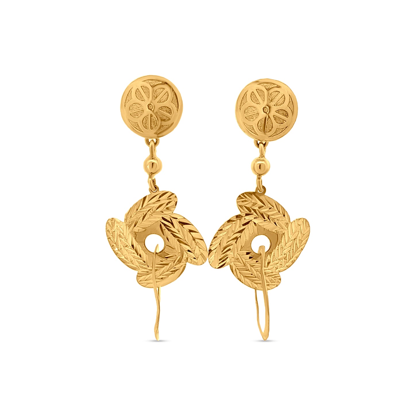 22k Gold Tribal Design Drop Earrings