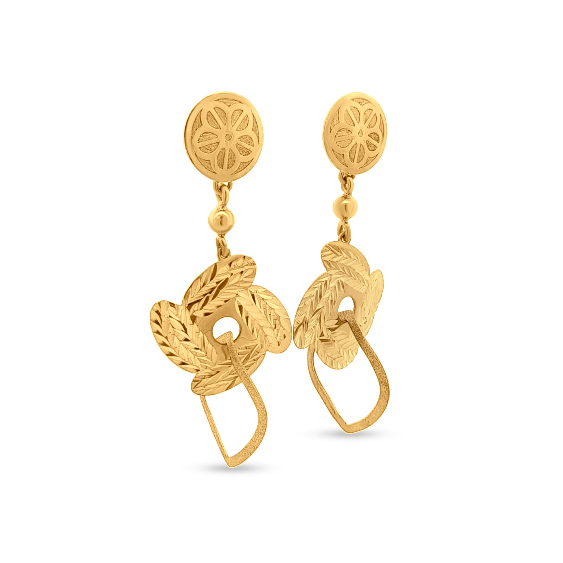 22k Gold Tribal Design Drop Earrings