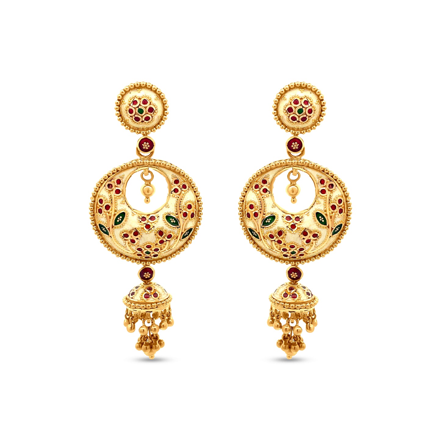 22k Yellow Gold Dangle Earring with Colorful Enamel