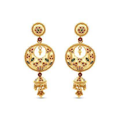 22k Yellow Gold Dangle Earring with Colorful Enamel