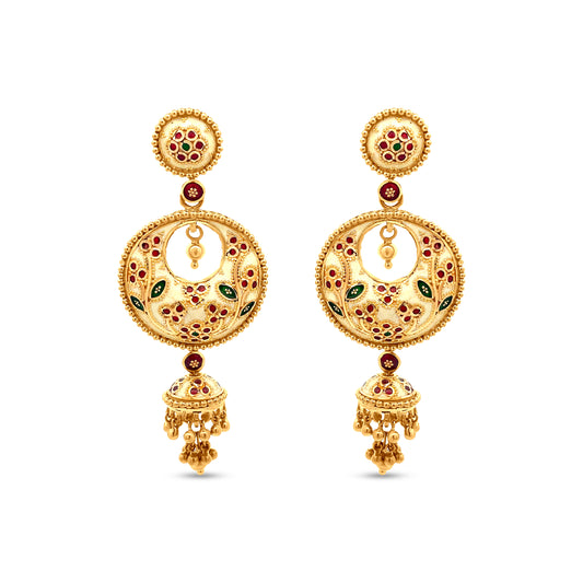 22k Yellow Gold Dangle Earring with Colorful Enamel