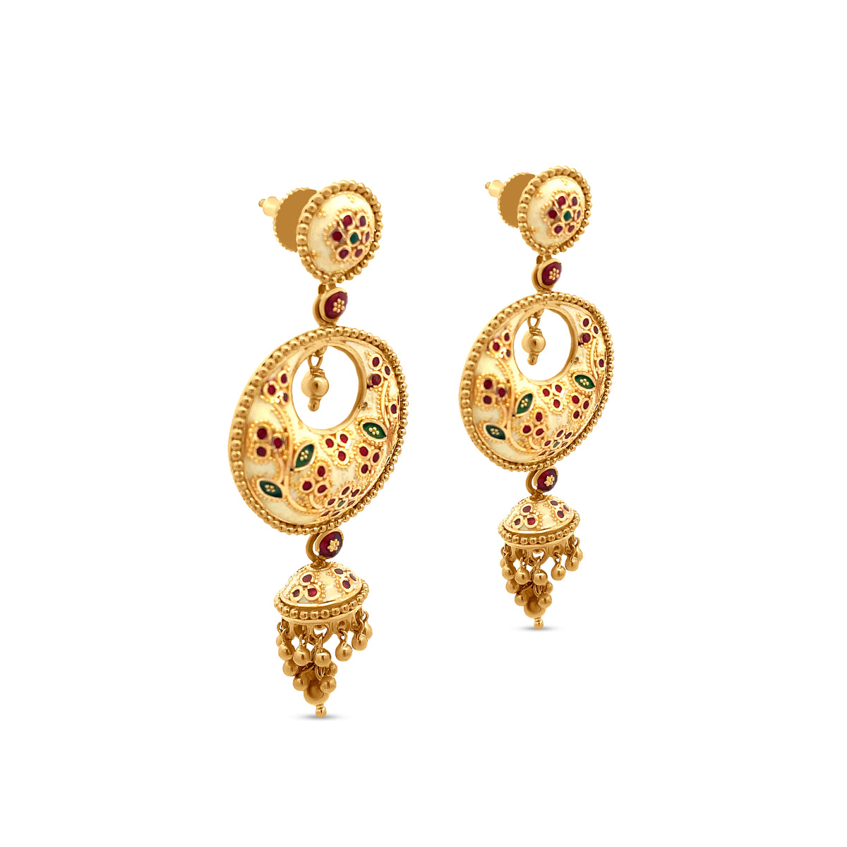 22k Yellow Gold Dangle Earring with Colorful Enamel