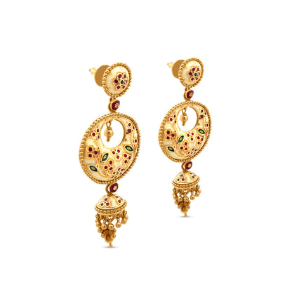 22k Yellow Gold Dangle Earring with Colorful Enamel