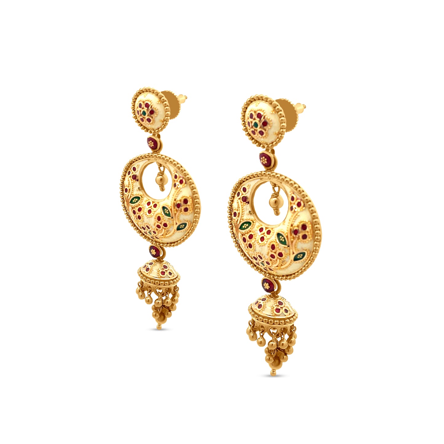 22k Yellow Gold Dangle Earring with Colorful Enamel