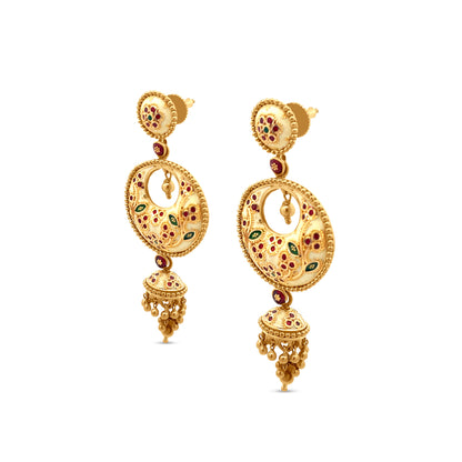 22k Yellow Gold Dangle Earring with Colorful Enamel