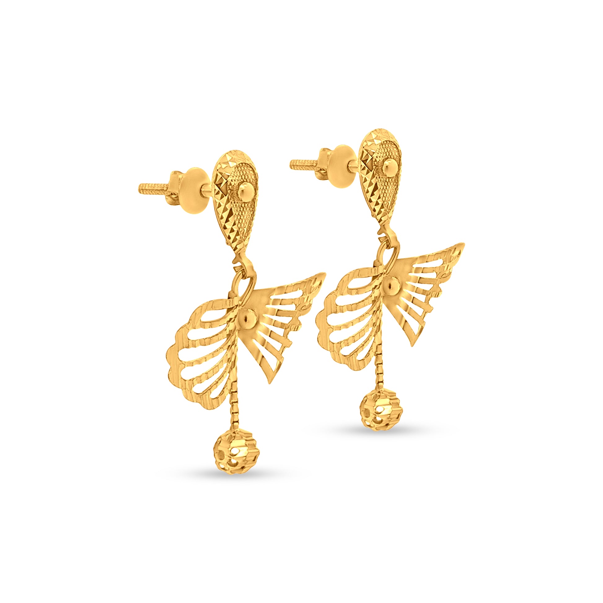 22k Gold Butterfly Wings Drop Earrings