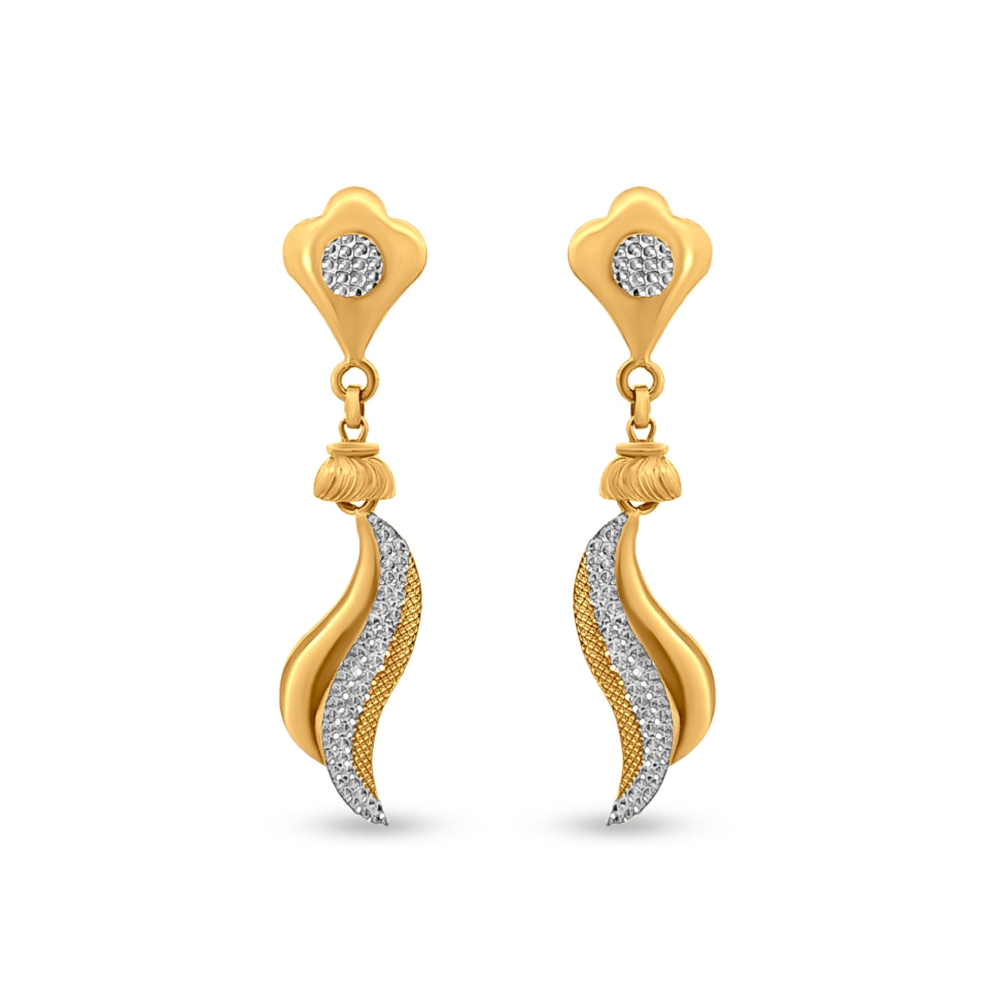 22k Gold Wave Design Drop Earrings for Women