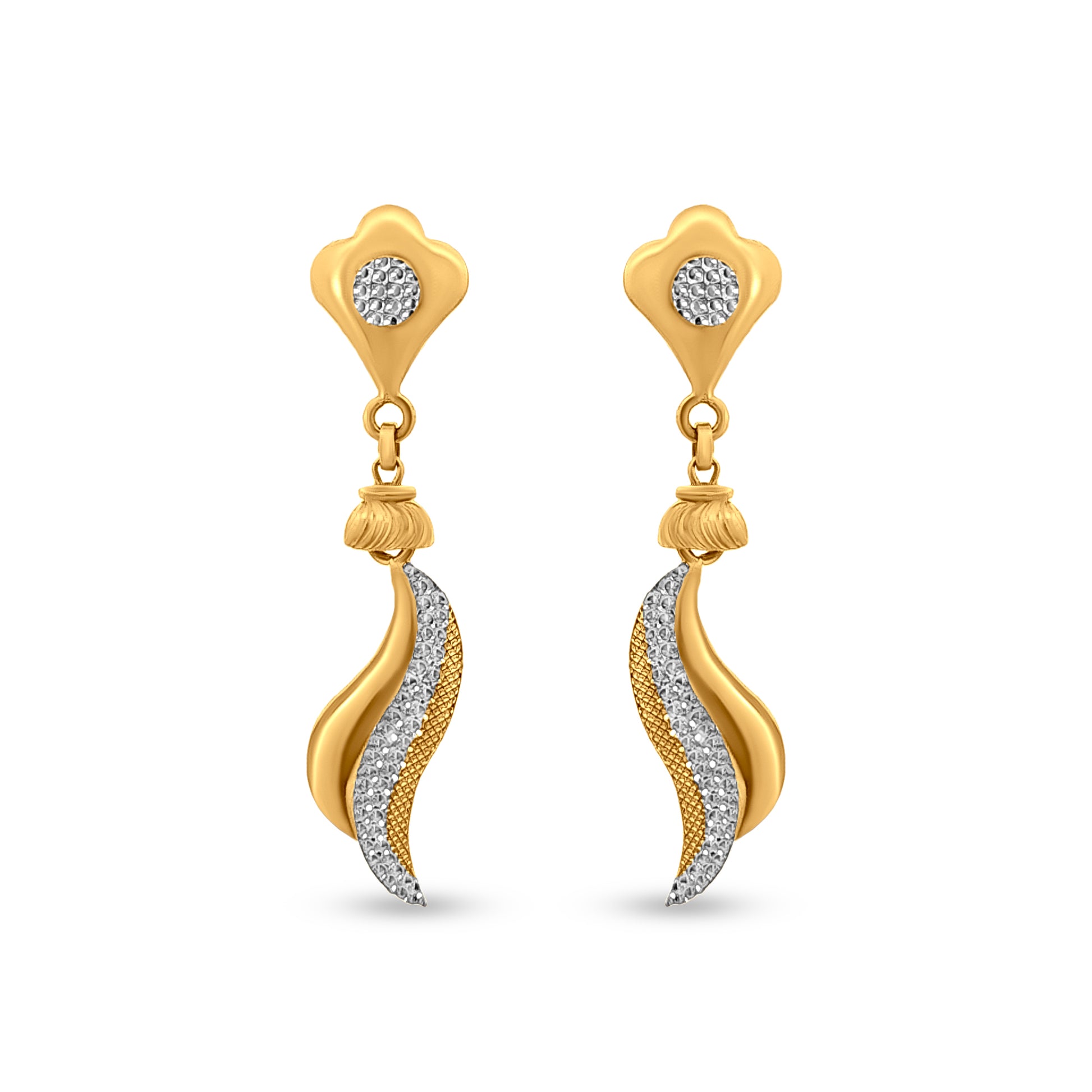 22k Gold Wave Design Drop Earrings for Women