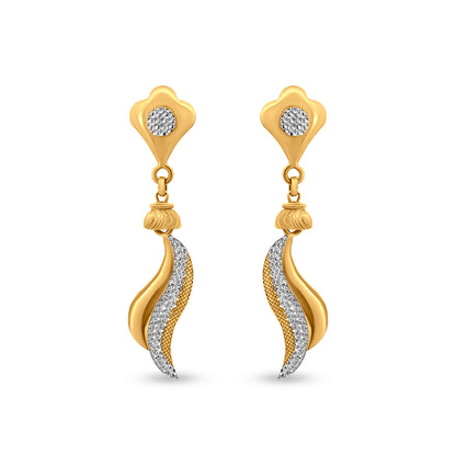 22k Gold Wave Design Drop Earrings for Women