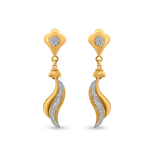 22k Gold Wave Design Drop Earrings for Women