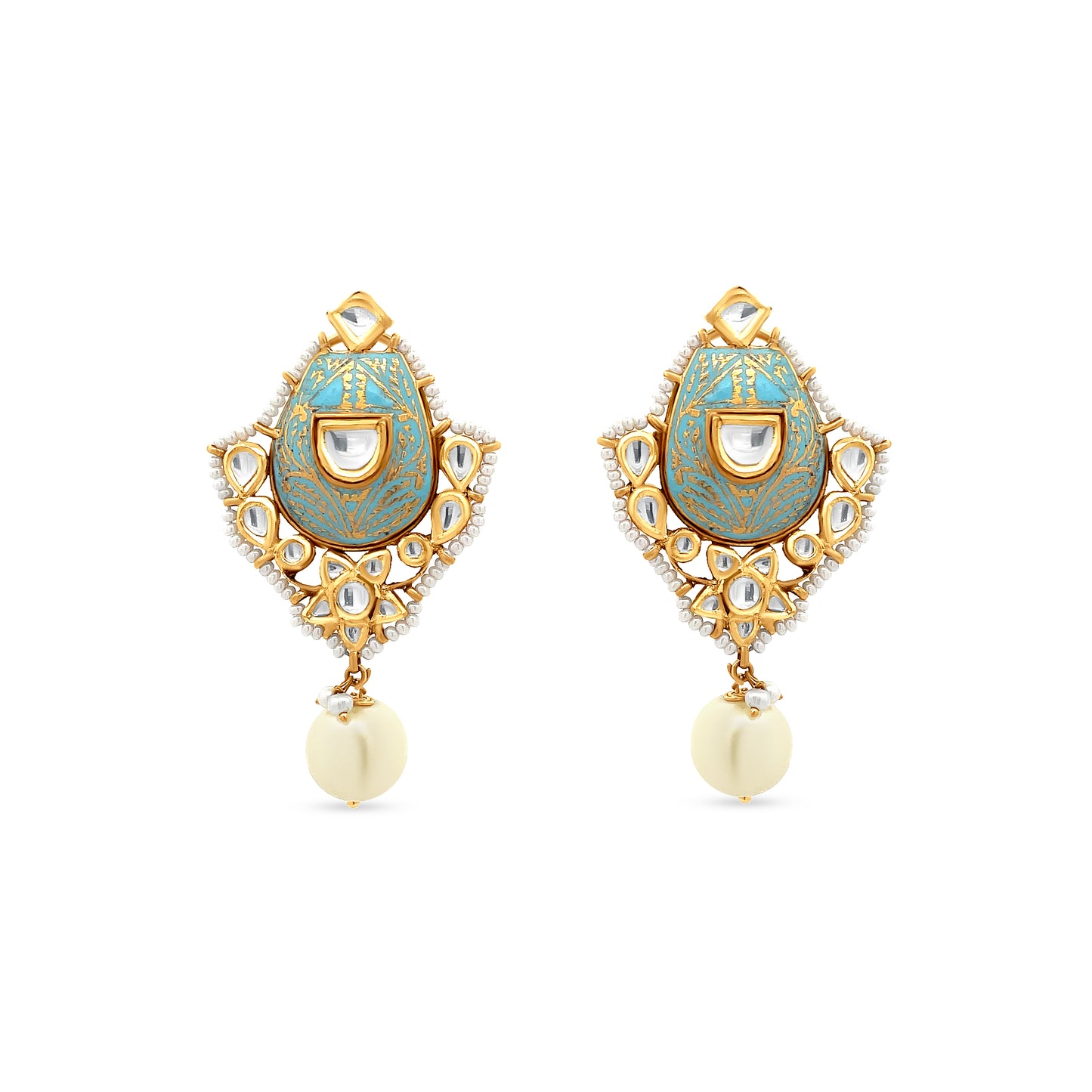 22k Yellow Gold Polki Pearl Drop Earring