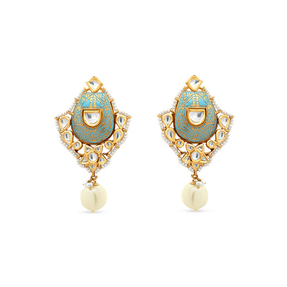 22k Yellow Gold Polki Pearl Drop Earring