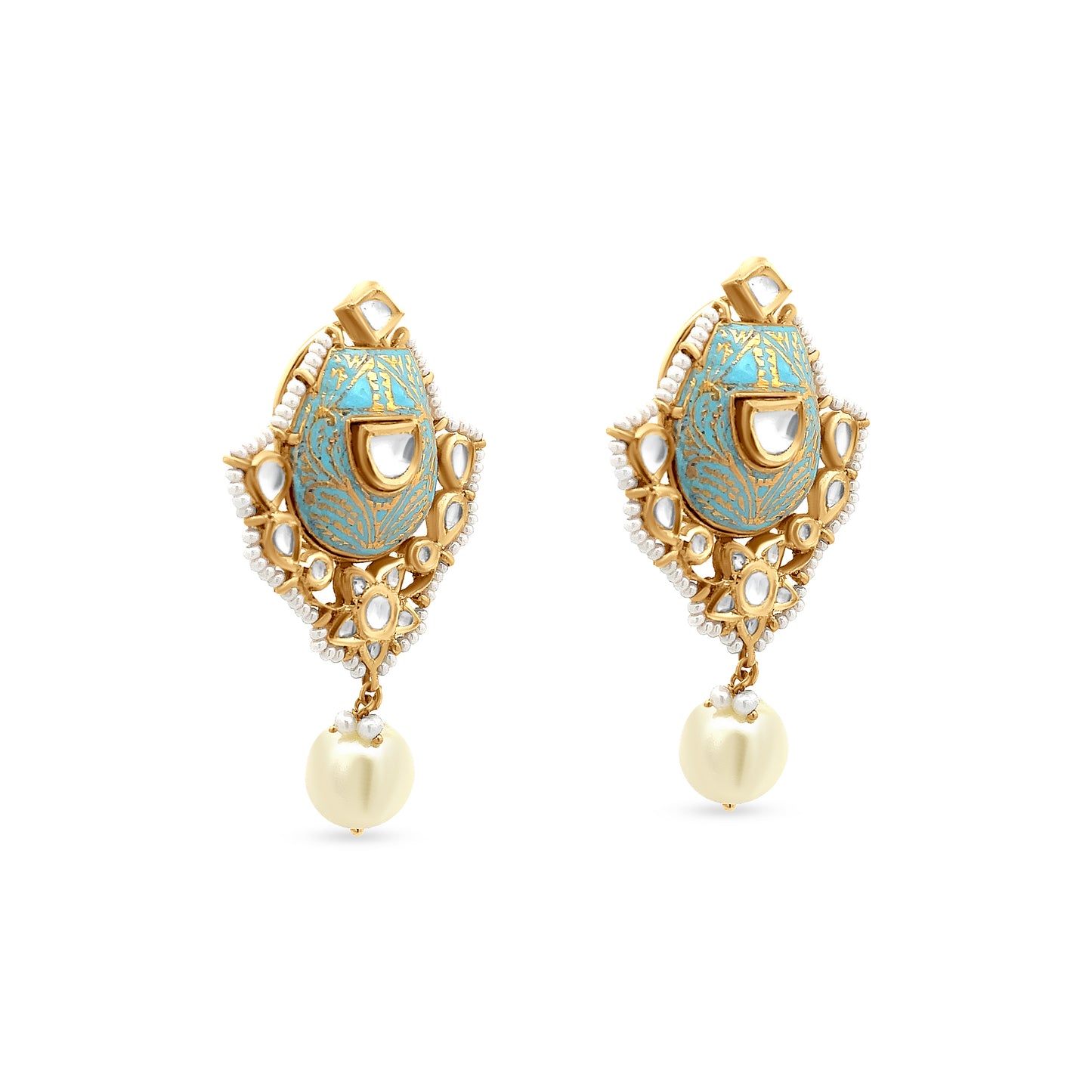 22k Yellow Gold Polki Pearl Drop Earring