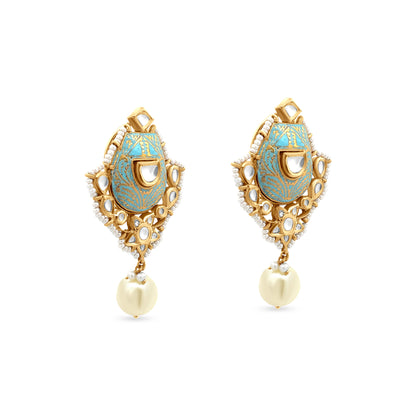 22k Yellow Gold Polki Pearl Drop Earring