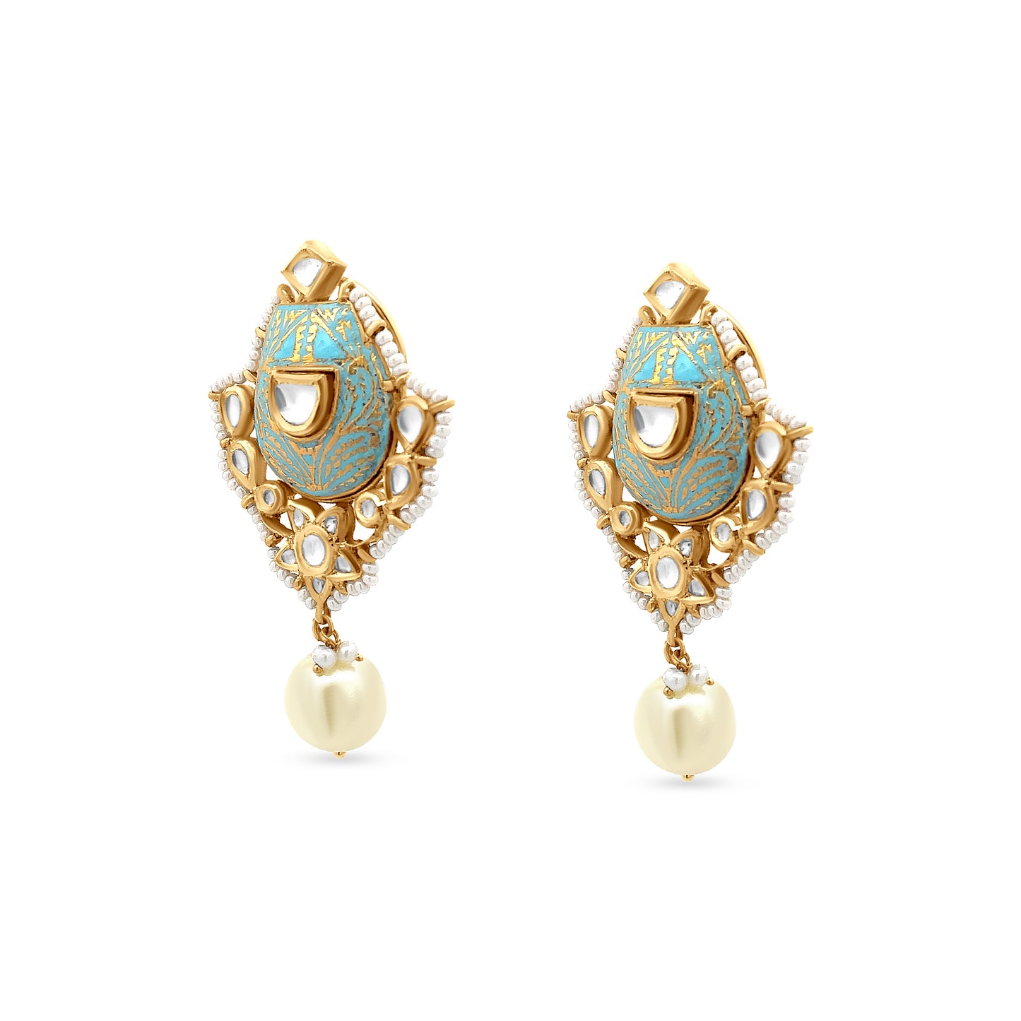22k Yellow Gold Polki Pearl Drop Earring