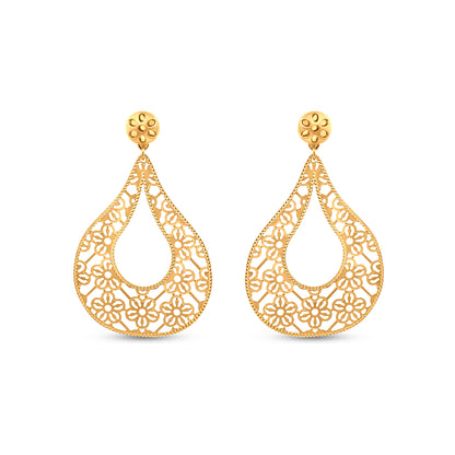 22K Yellow Gold Floral Motif Chandelier Drop Earrings